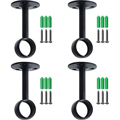 Allecto Plus - 4er-Pack schwarze Edelstahl-Gardinenstangenhalterungen inklusive Montagematerial - zur Deckenmontage. (1/5)