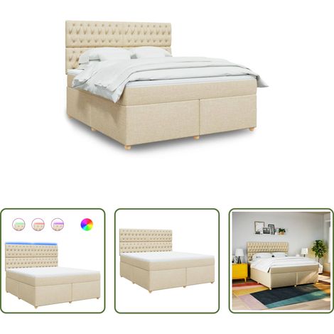 vidaXL LED-Beleuchtung - Boxspringbett mit Matratze Creme 180x200 cm Stoff (1/5)