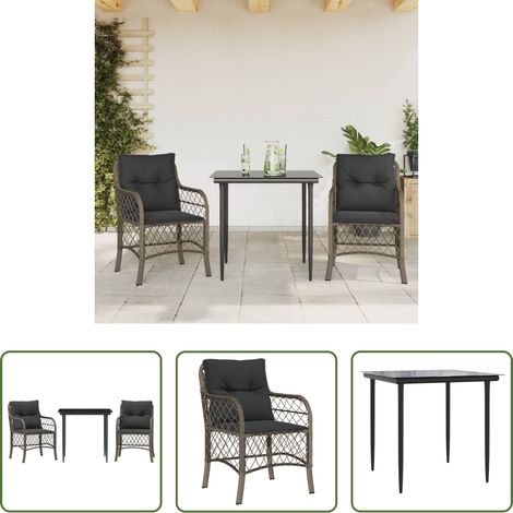 Chaise extérieure - Ensemble de bistro 3 pcs avec coussins gris résine tressée (1/5)