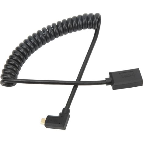 Câble de connexion universel Micro HD vers HD 8K 60 Hz, interface multimédia femelle à ressort fin, diamètre extérieur 4,0 mm, pour appareil photo, tablette et TV, 1,2 m, coudé à 90° vers la gauche. (1/5)
