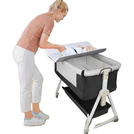 Berceau pour bébé, Utilisation polyvalente, Table à langer ergonomique, noir (1/2)