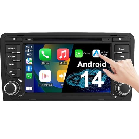 Autoradio Android 14 per Audi A3 S3 RS3 2003-2012, radio da 7 pollici con GPS Navi DAB+ FM RDS 4G WiFi Bluetooth SWC supporto Carplay Android Auto (Octa-Core, 2 GB ROM+64 GB ROM)