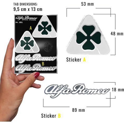 Alfa Romeo Adesivi Chrome Tabs - Modello: 2 QUADRIFOGLIO 2 SCRITTE