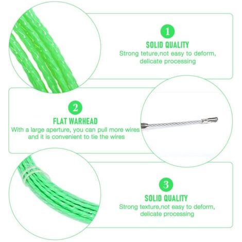 Tire Fils Electrique Aiguille Nylon avec Tête Flexible de Guidage 15M,Electricien Tire Fil Aiguille Passe Cable,Câble de Fil Électrique Tirant,Diamètre 4 mm(Vert) (1/4)