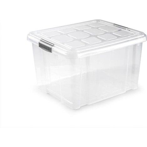 Contenitore salvaspazio porta biancheria multiuso trasparente da 25 Litri - Porta biancheria con coperchio a due chiusure mis. 42x36x25 cm - Box da ar (1/4)