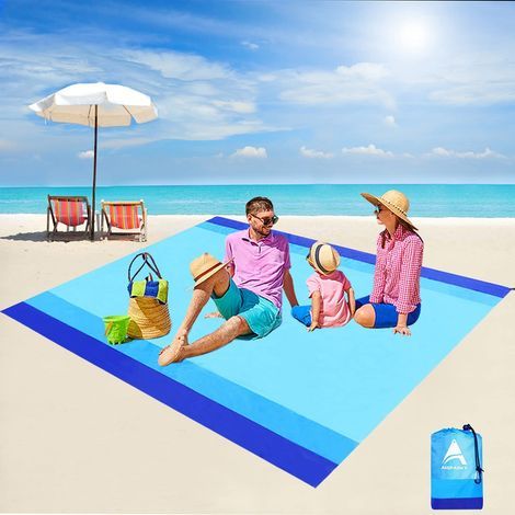 Couverture de Plage Anti Sable, Extra Large Tapis de Plage 210 x 200 cm, Couverture de Plage Tapis Pique-Nique Imperméable pour Plage,Pique-Nique,Vacances - Doux Portable Séchage Rapide-E (1/2)