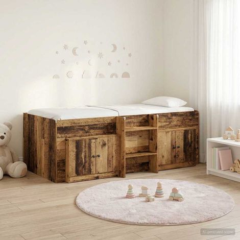 vidaXL Struttura Letto Loft con Mobile con porta 3 pz Legno antico (1/5)