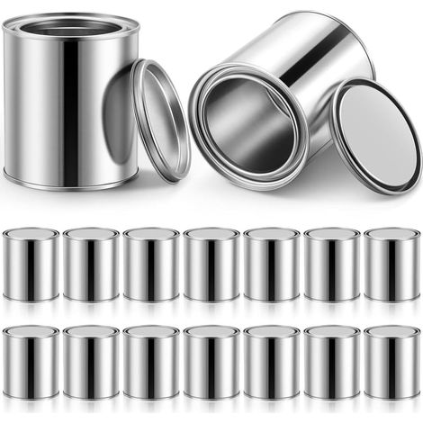 Set of 16 empty 0.84 pint unlined metal paint cans with lids - Small multi-purpose paint bucket (1/5)