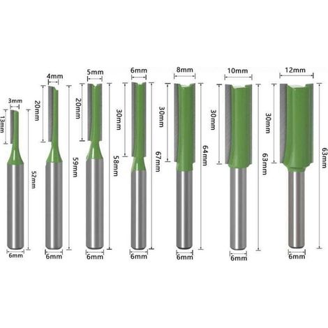 Coffret de 7 fraises à bois 3-12mm – Tige 6mm double cannelure – Pour défonceuse et menuiserie – Acier au carbone pour coupe précise (1/4)