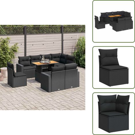 vidaXL Salon de jardin 9 pcs avec coussins noir résine tressée (1/5)