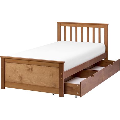 Bett mit 2 Schubladen Kiefernholz OLENDON 90 x 200 cm Braun