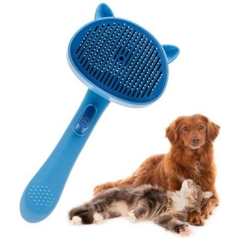 Dog and Cat Brush, Hair Removal Brush for Long and Short Hair, One-Click Pet Hair Cleaning, Massage Comb (Blue) (1/5)