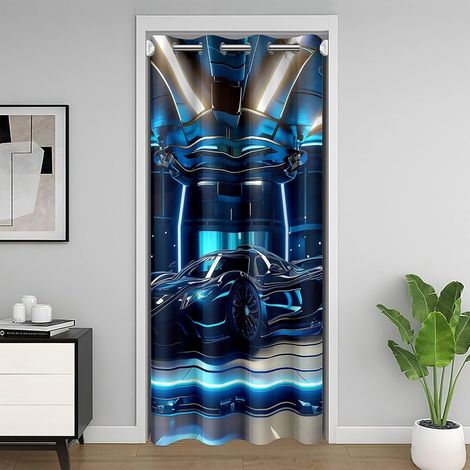Voitures À Grande Vitesse Rideau de Porte pour L'Intimité de Porte,Racing Rideau Occultant,Neon Fast Roadster Rideau Porte,Sports Extrêmes Rideaux de Séparation de Chambre Isolation Thermique,86x203 - (1/5)