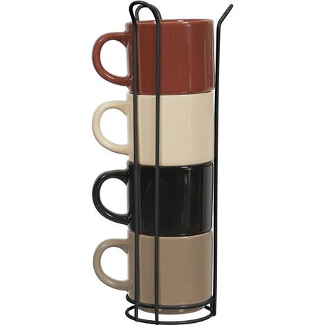 Lot de 4 mugs, design épuré avec support intégré, mugs multicolores, idéaux pour café ou thé à la maison