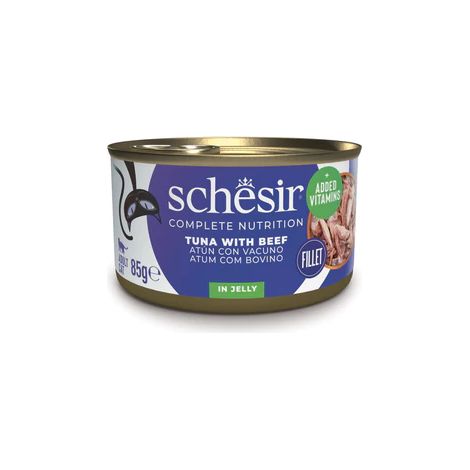 Schesir Atun con Vacuno en Gelatina - Comida Humeda Completa para Gatos - 85 g