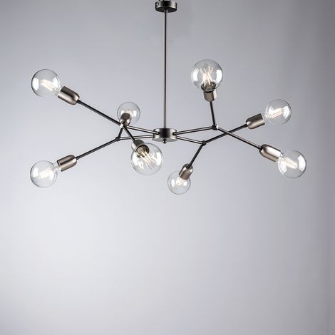 Sospensione Minimale 8 Luci Ferro Nero Satinato E Cromo Serie Hex