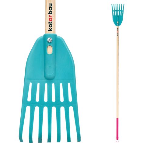 KOTARBAU® Rateau a Feuille - Plastique - 13,5 cm - avec Manche en Bois - 7 Dents - Rateau Jardin - Ramasse Feuille - Balai Gazon - Turquoise (1/5)