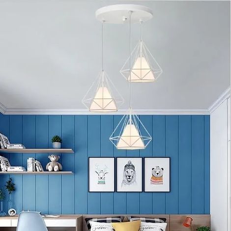 E27 Moderne Lustre Suspension Industrielle,Lampe Luminaire Abat-jour en Métal Cage Diamant Suspension Lumianire Style Edison (1/4)