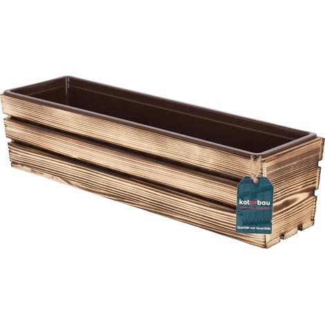 KOTARBAU® Jardiniere Extérieur - Bac à Fleurs - avec Insert Plastique - Jardiniere Rectangulaire - 60x18x15 cm - pour Terrasse - Jardin - Décoration Extérieure - Rustique (1/4)