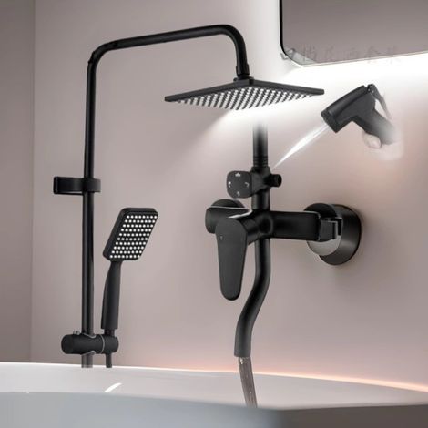 Brass Black Painted Multifunctional Shower Set for Bathroom Toilet Shower with Pressurized Spray Gun and Handheld Shower - Black with Four Speed Settings