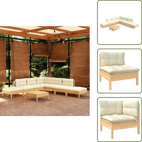 8-tlg. Garten-Lounge-Set mit Creme Kissen Kiefernholz - Gartengeräte - Lounge Set - Gartenmöbel - Outdoor Möbel - Kiefernholz (1/5)