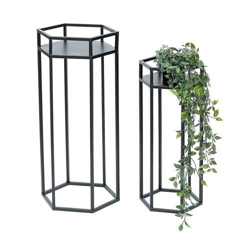 DanDiBo Blumenhocker Metall Schwarz 6eck Blumenständer Beistelltisch 96453 2er Set Pflanzenständer Blumensäule Modern Pflanzenhocker (1/5)