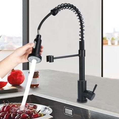 Mitigeur de cuisine monobloc noir mat avec douchette extractible à levier unique. Design moderne, fonctionnel pour évier de cuisine. (1/5)
