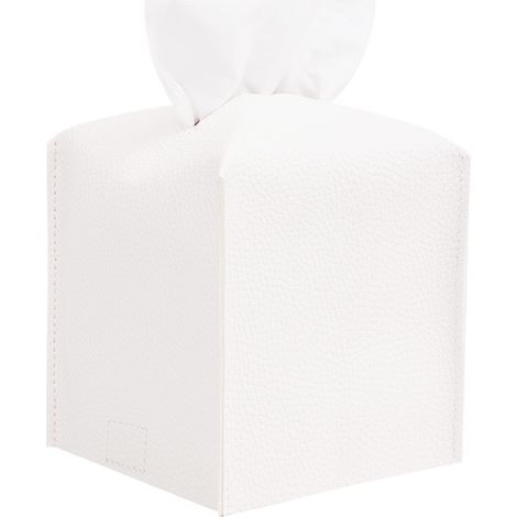 Boite Mouchoirs Blanche Carree Cuir Synthetique pour SDB Bureau (1/3)