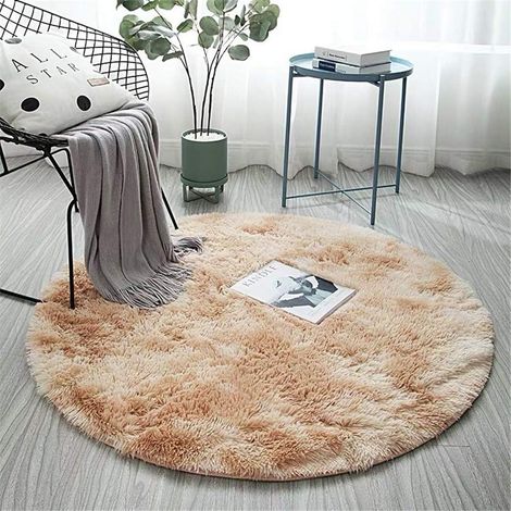 Tapis shaggy rond en fourrure synthétique, moelleux et antidérapant, carpette haute densité à poils longs, décoration chambre salon enfant, couleur chameau, diamètre 160 cm (1/5)