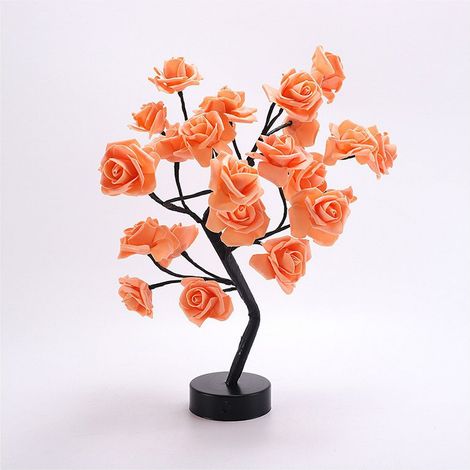 Arbre Bonsaï Lumineux - 24 LED - Fleurs Roses Artificielles - Lampe de Bureau à Alimentation USB ou Piles - Décoration Intérieure - 1 Pièce