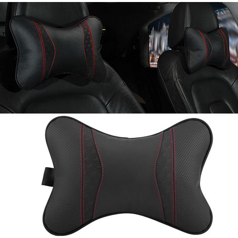Coussin de siège de voiture en cuir pour accessoires automobiles, appui-tête, repose-tête, coussin de soutien pour le cou, noir (1/5)