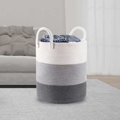 Laundry Basket, Woven Cotton Laundry Hamper, 40L Boho Storage Basket, Premium Quality Laundry Hamper with Handle, Large Foldable Laundry Basket 35x40cm (1/5)
