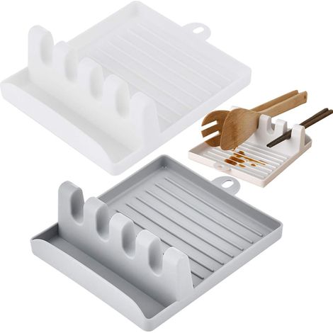 Support Ustensiles Cuisine - Silicone Alimentaire - 4 Emplacements - Antidérapant - Pour Cuillère Spatule Couteau - 1 Pièce (1/5)