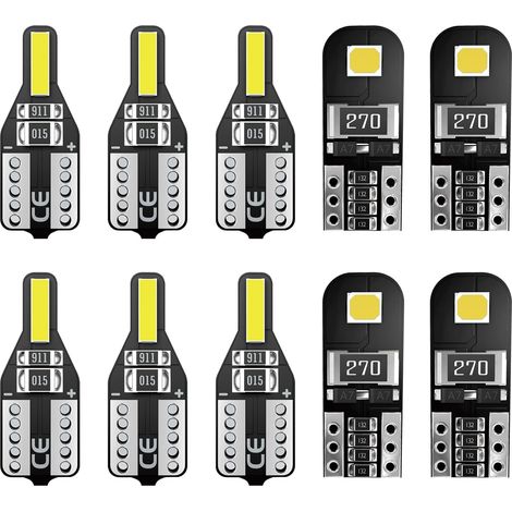 W5W T10 LED Ampoules CANBUS Sans Erreur Blanc 6500K 501 194 168 2825 12V pour Voiture Intérieur Lumière Dôme Coffre Porte Feux De Plaque D'immatriculation Feux 10PCS (1/5)