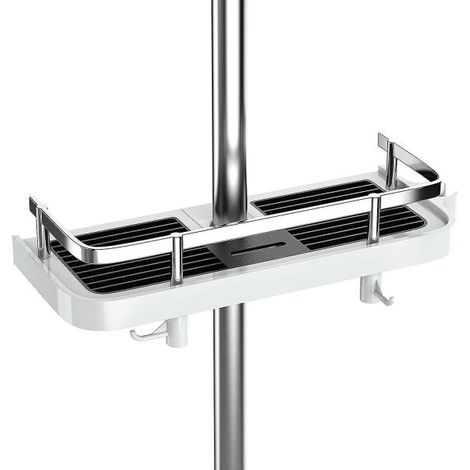 HOXILEELEO - Mensola doccia senza forare. Mensola doccia doccia regolabile bar. Archiviazione di bagno con doccia staffa. Scaffale con 2 piccoli ganci. (1/5)