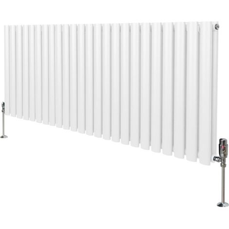 Röhrenheizkörper Oval & Chrom Thermostatventile Modern Weiß 600 x 1440mm
