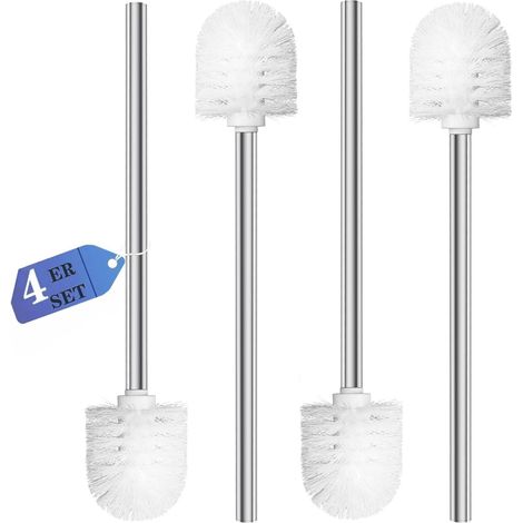 Brosse WC Blanche avec Manche Inox et Têtes Remplaçables