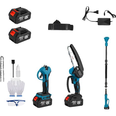 Mini motosega a batteria, estensibile, motore brushless efficiente, blu (1/2)