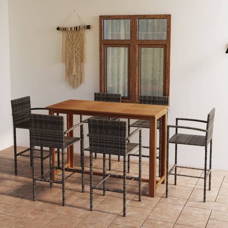 Set de 1 Table + 6 Tabourets de bar de jardin  Ensemble Table et Chaises Gris 76669