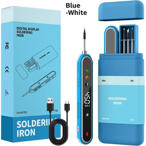 Kit de fer à souder sans fil USB-C à batterie 1400 mAh, Kit de fer à souder avec support, écran LCD,chauffe en 8s, 180–450 °C(Article 11) (1/5)