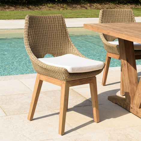 KALLY - Lot de 2 chaises jardin rotin synth. et coussin pieds droits (1/5)
