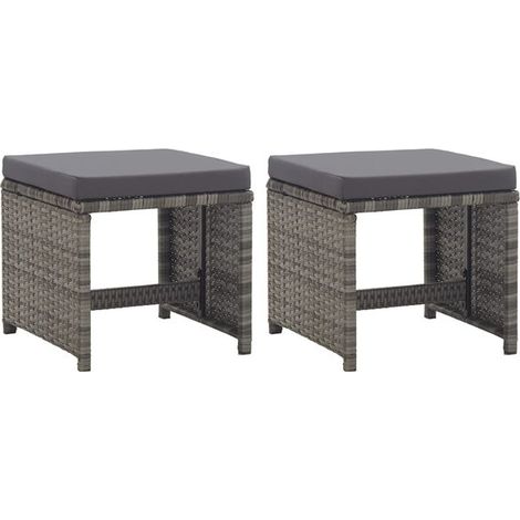 Lot de 2 Tabourets de Jardin avec Coussins, Chaises Tressées en Résine Synthétique, Couleur Gris Anthracite (1/5)