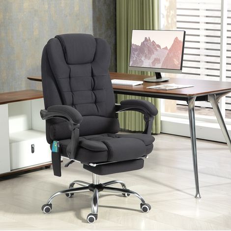 Buerostuhl aus Stoff Schwarz mit Massage, Heizfunktion, 135° Neigung, Fussstuetze, Hoehe 45-52 cm, 65x70x111-119 cm (1/5)