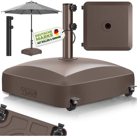 tillvex® Sonnenschirmständer PAVERA mit Rollen & Bremsen Braun  Schirmständer befüllbar 37 Liter / 56 kg  Schirmgewicht Sonnenschirm & Marktschirm Ø 1,8-3,7m  Ampelschirmständer wetterfest (1/5)