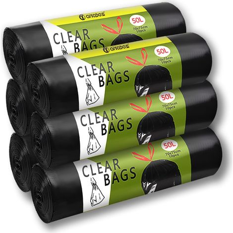 Sacs poubelles,Noir 50l-60pcs, LxH: 70x75cm, Cordon, Matériau PE (1/5)