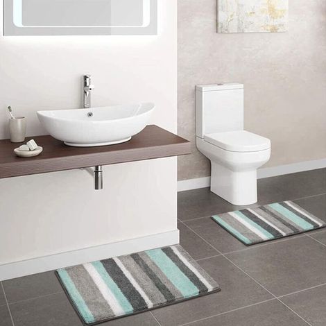 2-teiliges Mikrofaser-Badematten-Set, super saugfähig, rutschfest, maschinenwaschbar, Duschmatte für Badezimmer (45x65+50x80cm, Grün/Grau) (1/4)