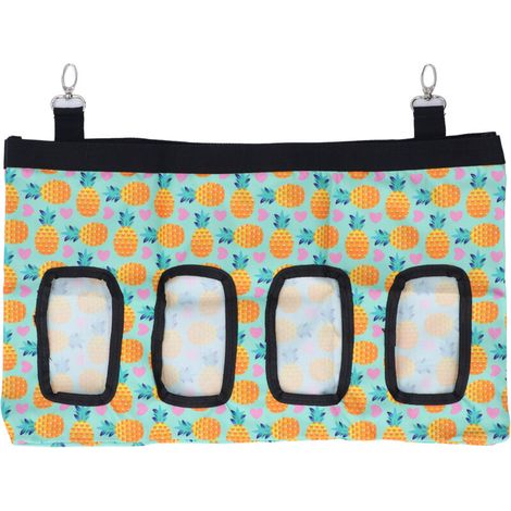 Mangeoire à foin pour lapins et cochons d'Inde - Sac alimentaire suspendu pour petits animaux avec 4 ouvertures, design ananas (1/5)