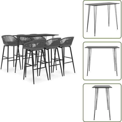 7-tlg. Bar-Set Schwarz und Grau - Bar Set - Bartisch - Barhocker - Küchenstuhl - Wohnzimmermöbel (1/5)
