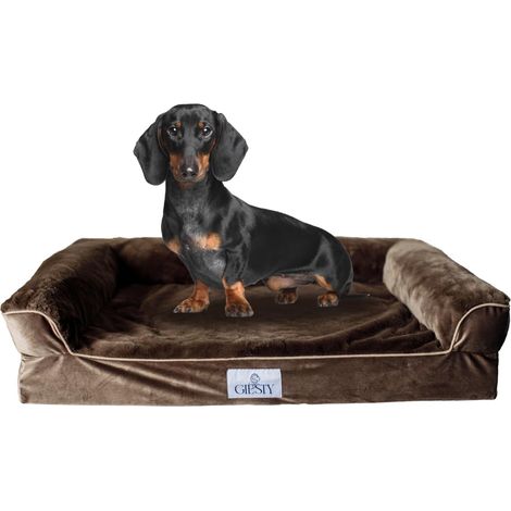 Lit Orthopédique pour Chien Taille Moyenne, Canapé pour Chien avec Bord Haut, Couchage Lavable en Velours et Fausse Fourrure (Beige, M(75×57×20cm)) (1/5)