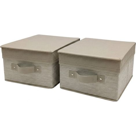 Set di 2 Scatole Organizer in Tessuto TNT cm 28x33xH15 con Coperchio Maniglia Rinforzata Beje Box Salvaspazio per Armadio o Sottoletto  Ideale per Camicie Maglioni pantaloni e Indumenti ordi-net
